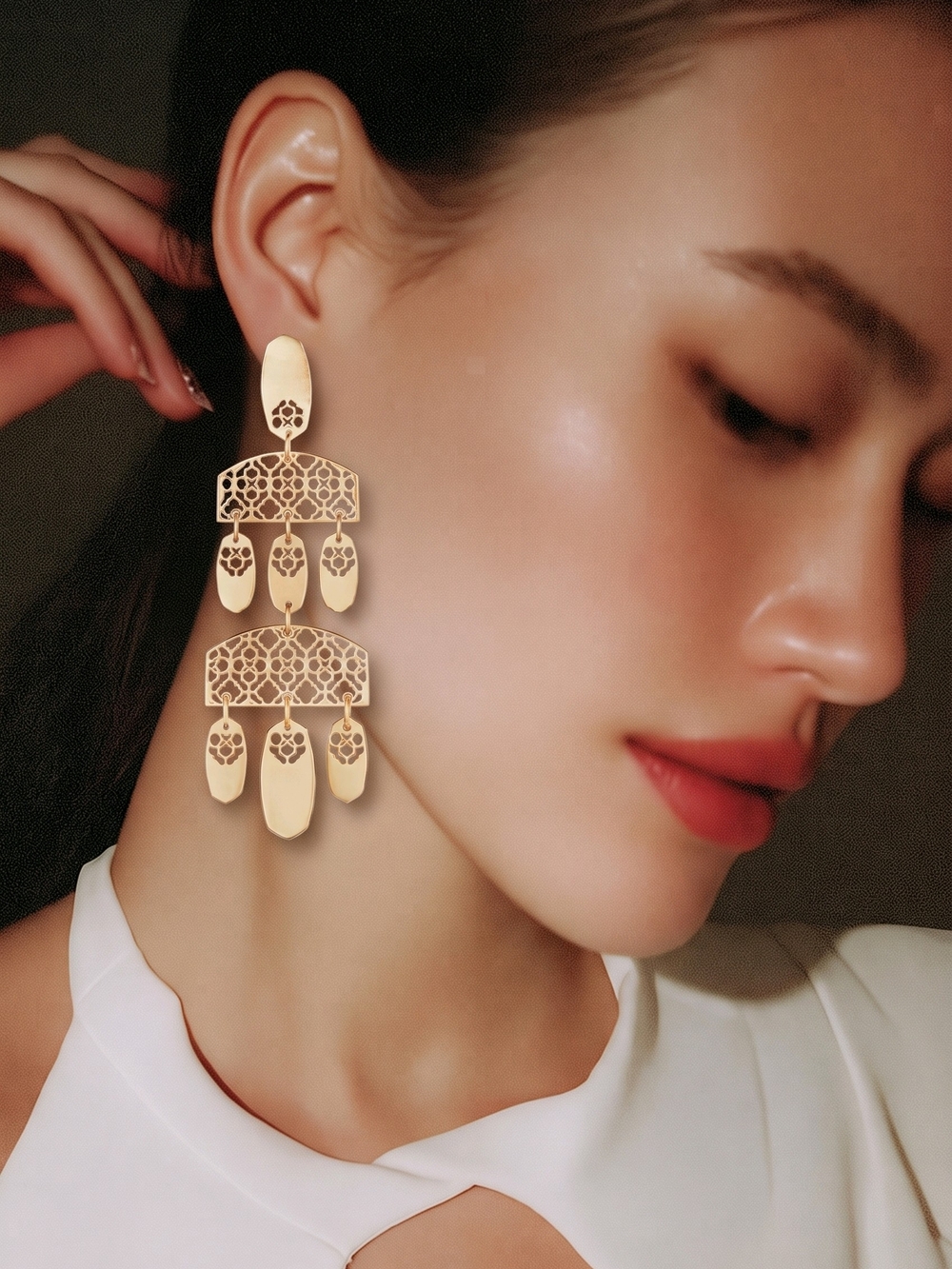 Kendra Scott Gold Filigree Tiered Drop Earrings